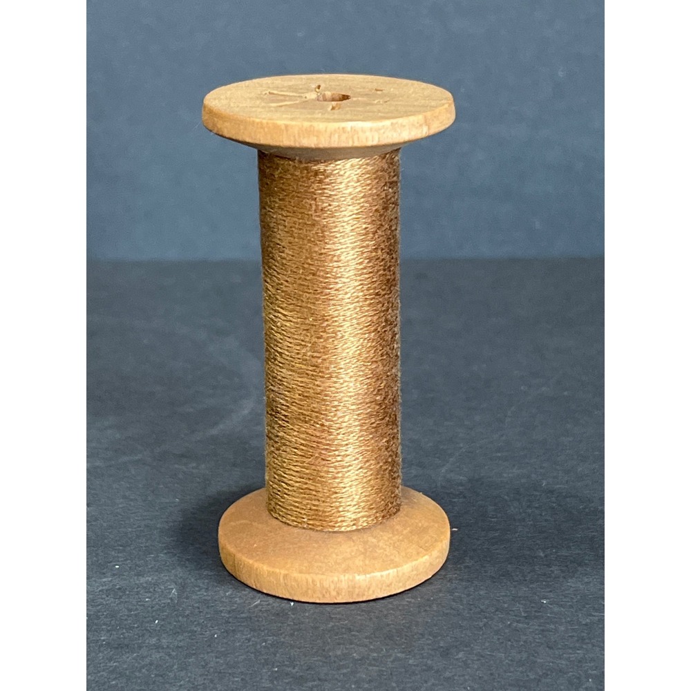 Vintage Wooden Thread Spool with Metallic Bronze Copper Thread Craft Notion
